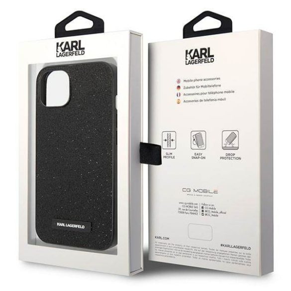 Karl Lagerfeld KLHCP14MG2ELK iPhone 14 Plus / 15 Plus 6,7" keménytok fekete csillogó plakett Logo