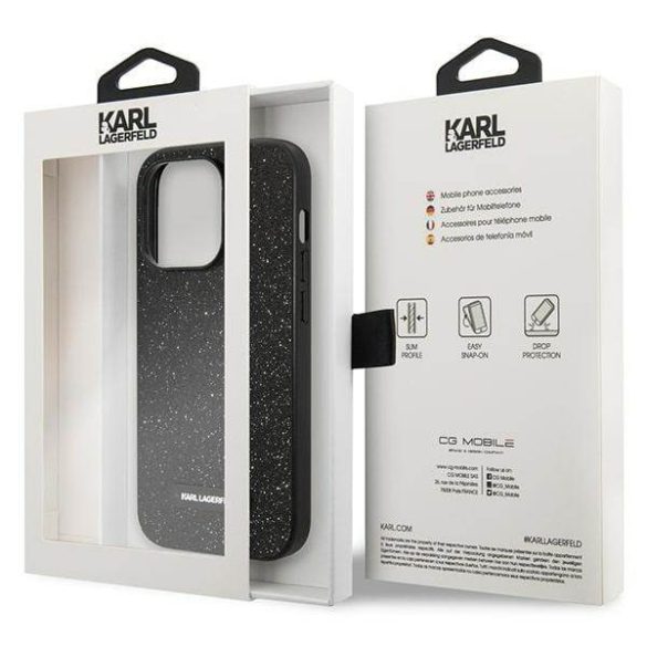 Karl Lagerfeld KLHCP14LG2ELK iPhone 14 Pro 6,1" keménytok fekete Glitter Plaque logó tok