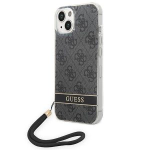 Guess GUOHCP14SH4STK iPhone 14 / 15 / 13 6.1" fekete keménytok 4G nyomtatott szíj