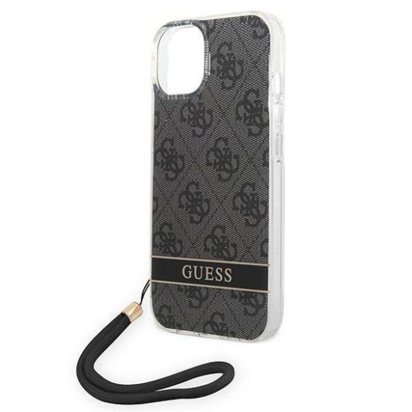 Guess GUOHCP14SH4STK iPhone 14 / 15 / 13 6.1" fekete keménytok 4G nyomtatott szíj