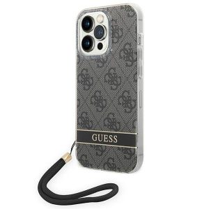 Guess GUOHCP14LH4STK iPhone 14 Pro 6,1" fekete 4G Print Strap keménytok