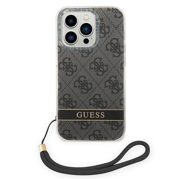 Guess GUOHCP14LH4STK iPhone 14 Pro 6,1" fekete 4G Print Strap keménytok