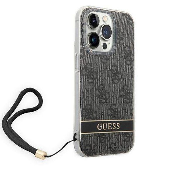 Guess GUOHCP14LH4STK iPhone 14 Pro 6,1" fekete 4G Print Strap keménytok