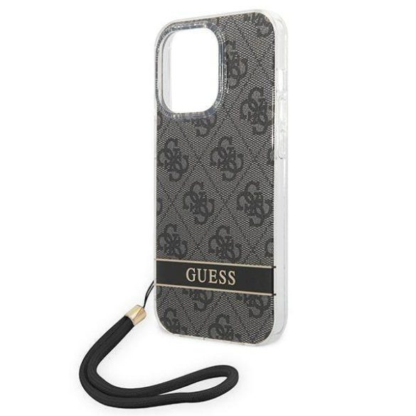 Guess GUOHCP14LH4STK iPhone 14 Pro 6,1" fekete 4G Print Strap keménytok