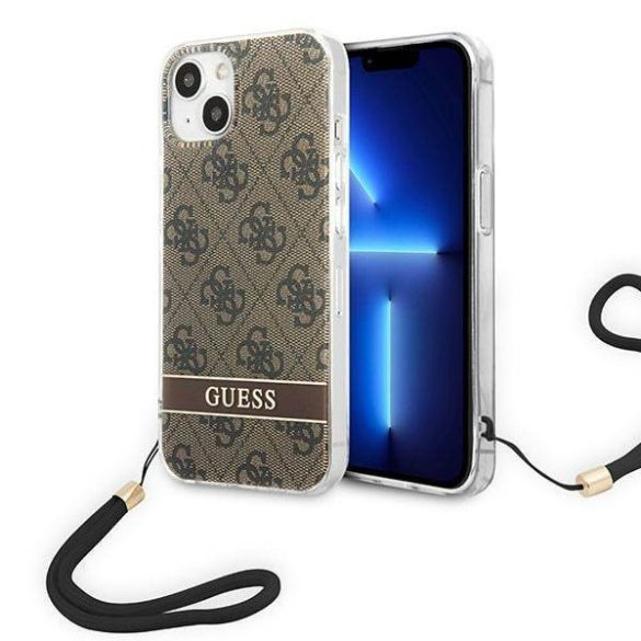 Guess GUOHCP14MH4STW iPhone 14 Plus / 15 Plus 6.7" barna keménytok 4G nyomtatott pánttal