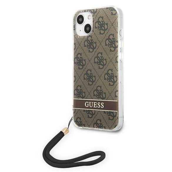 Guess GUOHCP14MH4STW iPhone 14 Plus / 15 Plus 6.7" barna keménytok 4G nyomtatott pánttal