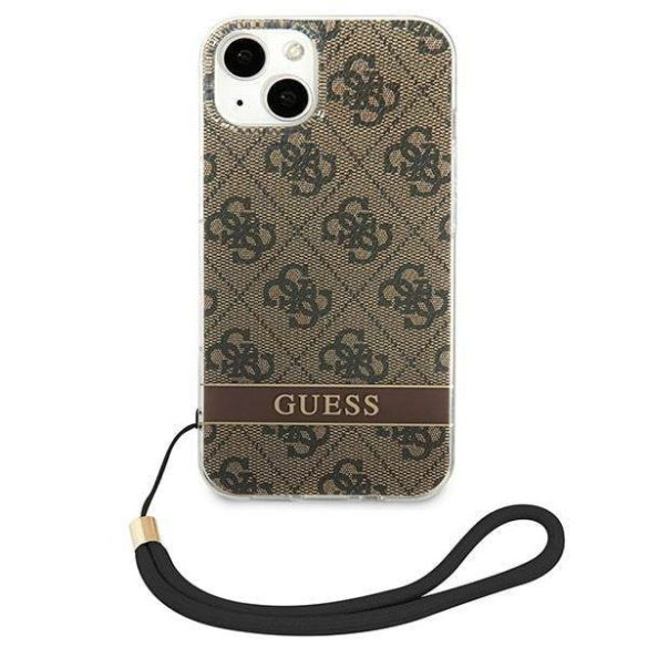 Guess GUOHCP14MH4STW iPhone 14 Plus / 15 Plus 6.7" barna keménytok 4G nyomtatott pánttal