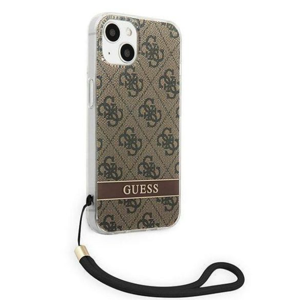 Guess GUOHCP14MH4STW iPhone 14 Plus / 15 Plus 6.7" barna keménytok 4G nyomtatott pánttal