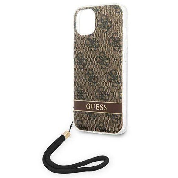 Guess GUOHCP14MH4STW iPhone 14 Plus / 15 Plus 6.7" barna keménytok 4G nyomtatott pánttal