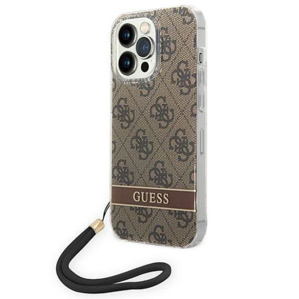 Guess GUOHCP14LH4STW iPhone 14 Pro 6,1" barna 4G Print Strap keménytok