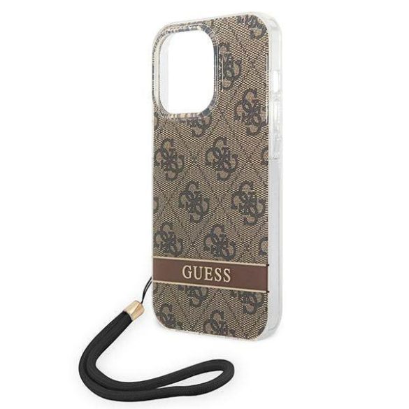 Guess GUOHCP14LH4STW iPhone 14 Pro 6,1" barna 4G Print Strap keménytok