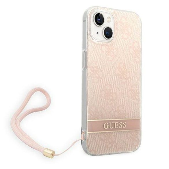 Guess GUOHCP14MH4STP iPhone 14 Plus / 15 Plus 6.7" rózsaszín keménytok 4G nyomtatott pánttal