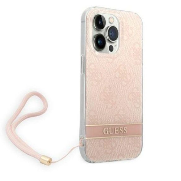 Guess GUOHCP14LH4STP iPhone 14 Pro 6,1" rózsaszín 4G Print Strap keménytok