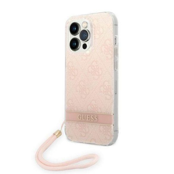 Guess GUOHCP14LH4STP iPhone 14 Pro 6,1" rózsaszín 4G Print Strap keménytok