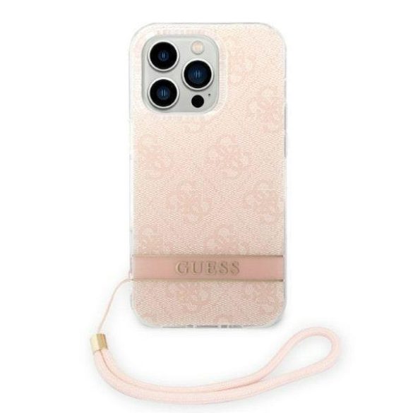 Guess GUOHCP14LH4STP iPhone 14 Pro 6,1" rózsaszín 4G Print Strap keménytok