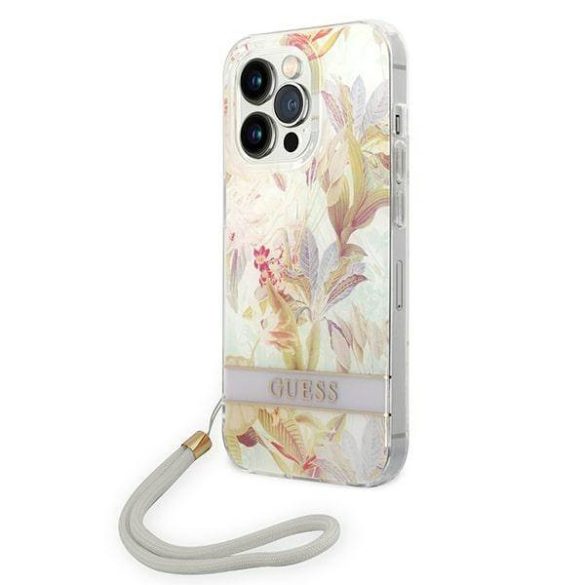 Guess GUOHCP14LHFLSU iPhone 14 Pro 6,1" lila Flower Strap keménytok