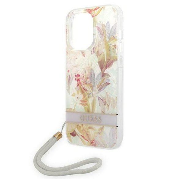 Guess GUOHCP14LHFLSU iPhone 14 Pro 6,1" lila Flower Strap keménytok