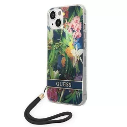   Guess GUOHCP14SHFLSB iPhone 14 6.1" kék keménytok Virágos pántos tok