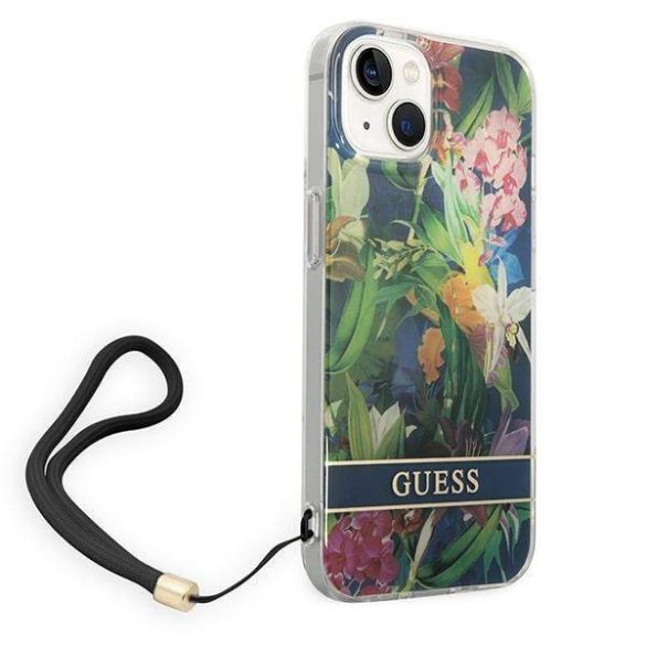 Guess GUOHCP14SHFLSB iPhone 14 / 15 / 13 6.1" kék keménytok Virágos pántos tok