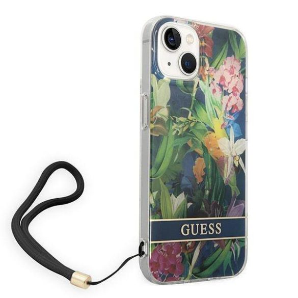 Guess GUOHCP14MHFLSB iPhone 14 Plus / 15 Plus 6.7" kék keménytok Virágos pántos tok