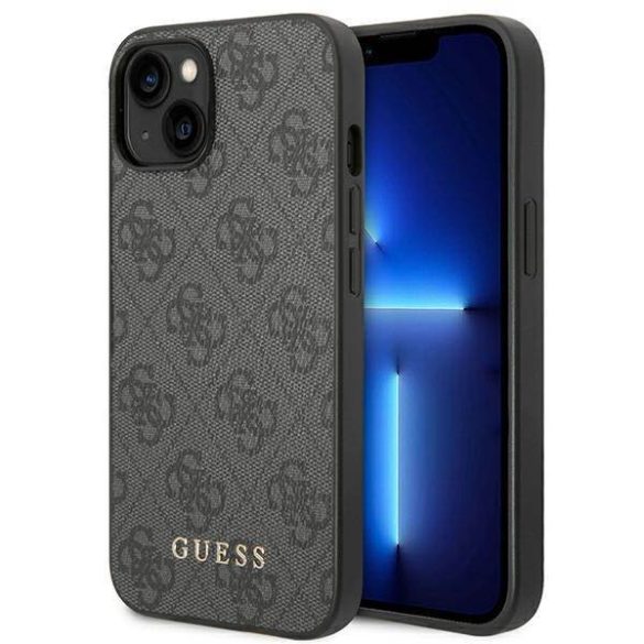 Guess GUHCP14SG4GFGR iPhone 14 / 15 / 13 6.1" szürke keménytok 4G fém arany logó