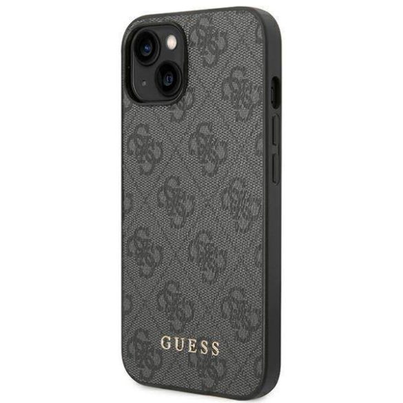 Guess GUHCP14SG4GFGR iPhone 14 / 15 / 13 6.1" szürke keménytok 4G fém arany logó