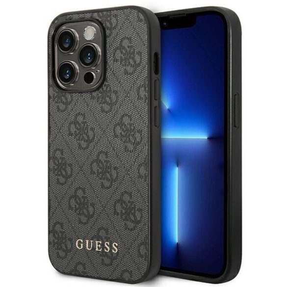 Guess GUHCP14LG4GFGR iPhone 14 Pro 6,1" szürke 4G fém arany logós keménytok