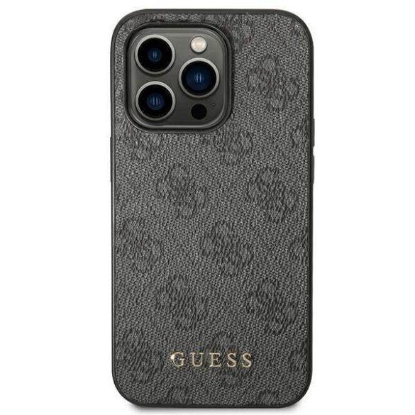 Guess GUHCP14LG4GFGR iPhone 14 Pro 6,1" szürke 4G fém arany logós keménytok