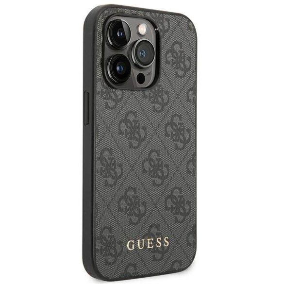 Guess GUHCP14LG4GFGR iPhone 14 Pro 6,1" szürke 4G fém arany logós keménytok