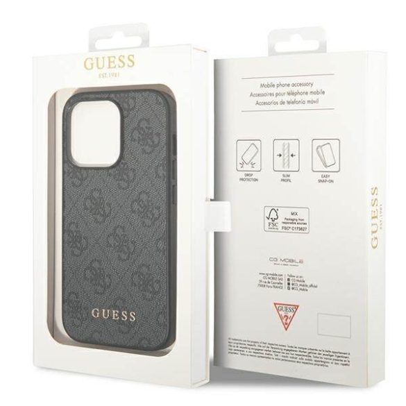 Guess GUHCP14LG4GFGR iPhone 14 Pro 6,1" szürke 4G fém arany logós keménytok