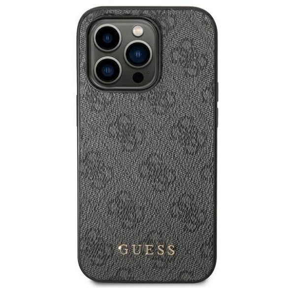 Guess GUHCP14XG4GFGR iPhone 14 Pro Max 6,7" szürke 4G fém arany logós keménytok