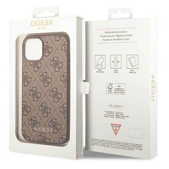 Guess GUHCP14MG4GFBR iPhone 14 Plus / 15 Plus 6.7" barna keménytok 4G fém arany logo