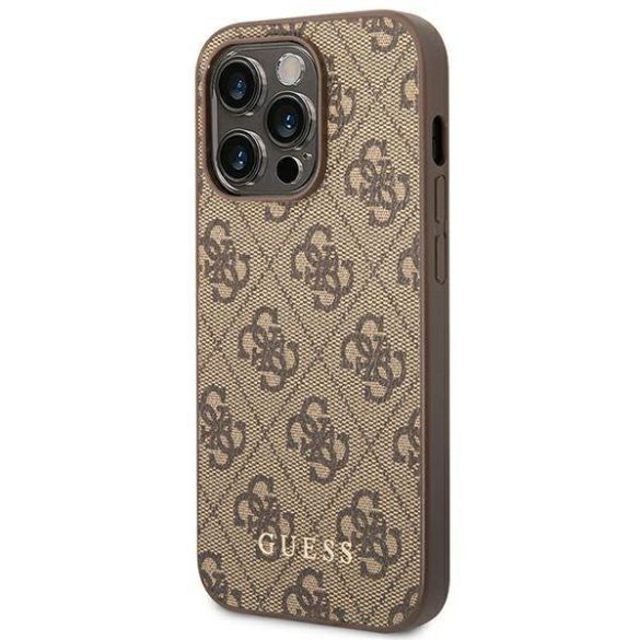 Guess GUHCP14LG4GFBR iPhone 14 Pro 6,1" barna 4G fém arany logós keménytok