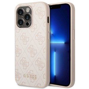 Guess GUHCP14LG4GFPI iPhone 14 Pro 6,1" rózsaszín 4G fém arany logós keménytok