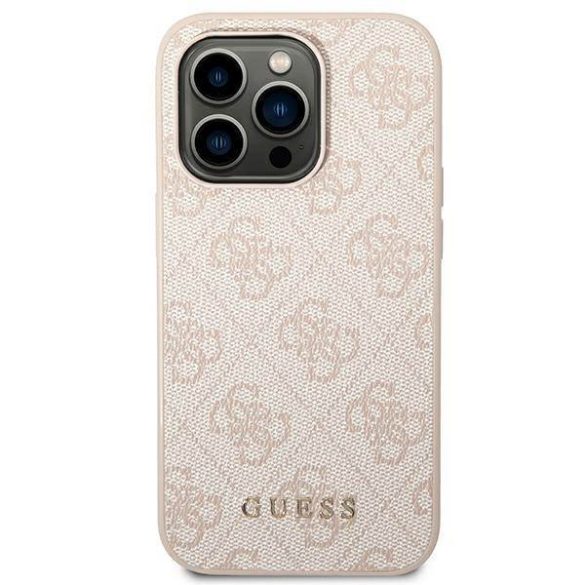 Guess GUHCP14LG4GFPI iPhone 14 Pro 6,1" rózsaszín 4G fém arany logós keménytok