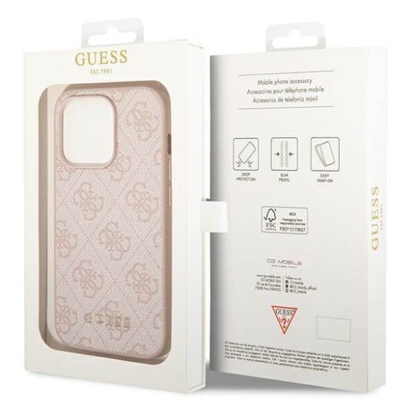 Guess GUHCP14LG4GFPI iPhone 14 Pro 6,1" rózsaszín 4G fém arany logós keménytok