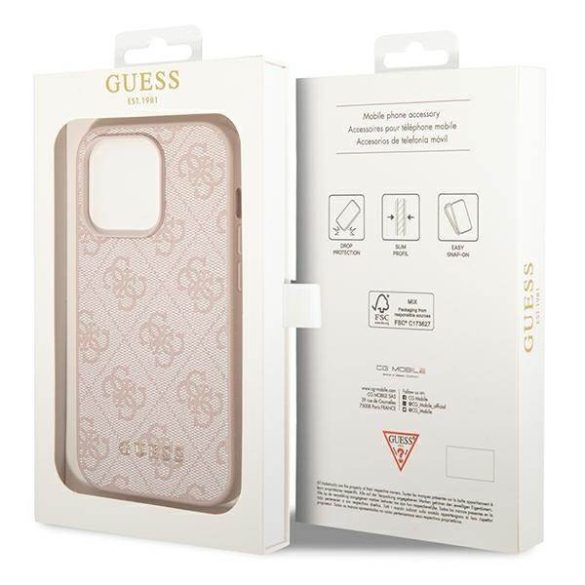 Guess GUHCP14XG4GFPI iPhone 14 Pro Max 6,7" rózsaszín 4G fém arany logós keménytok