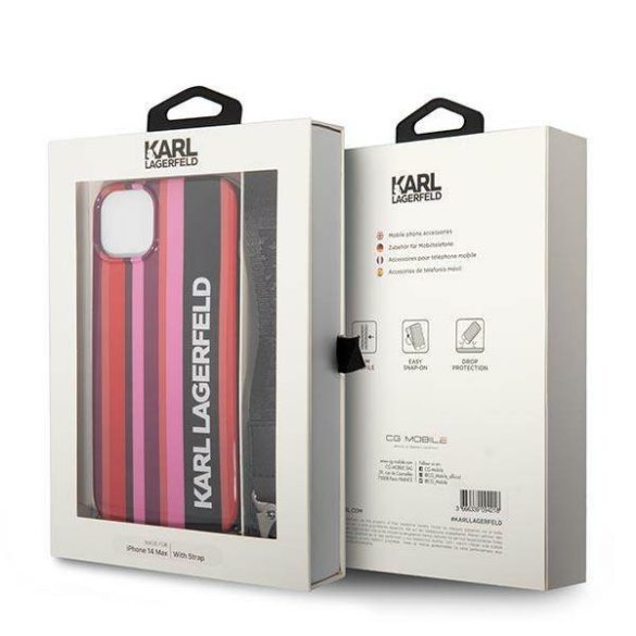 Karl Lagerfeld KLHCP14SSTSTP iPhone 14 / 15 / 13 6,1" keménytok rózsaszín színű csíkos szíjjal