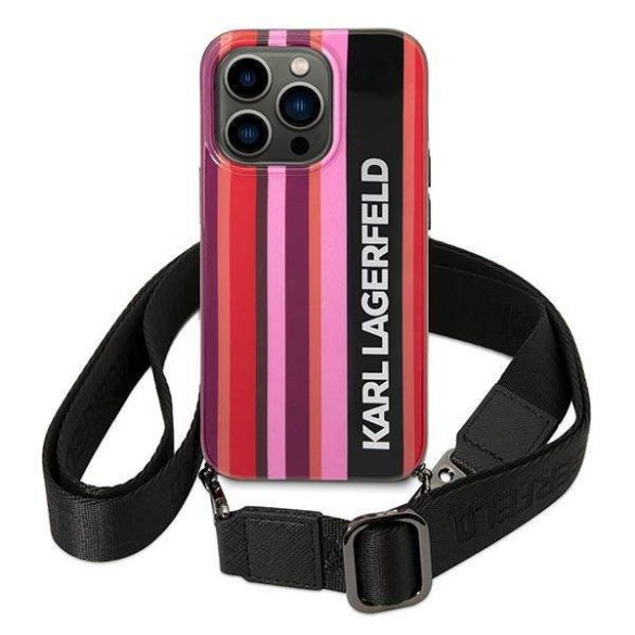 Karl Lagerfeld KLHCP14LSTSTP iPhone 14 Pro 6,1" keménytok rózsaszín Color Stripes Strap tok szíjjal