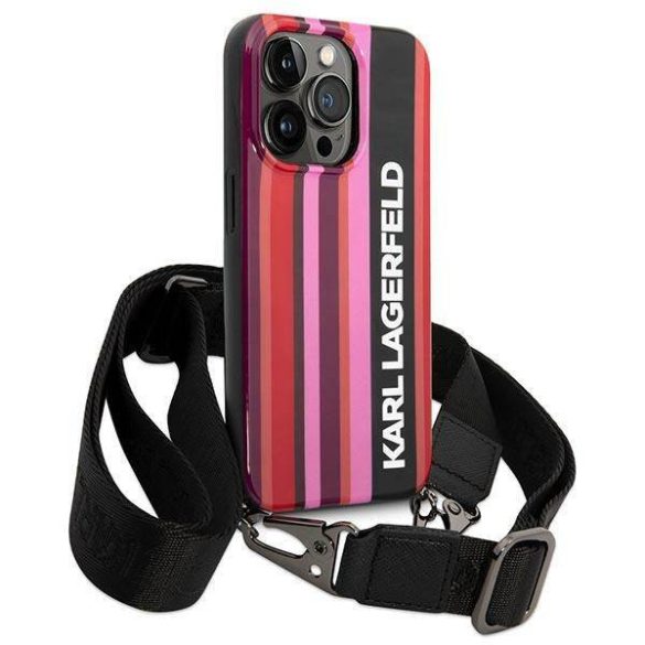 Karl Lagerfeld KLHCP14LSTSTP iPhone 14 Pro 6,1" keménytok rózsaszín Color Stripes Strap tok szíjjal