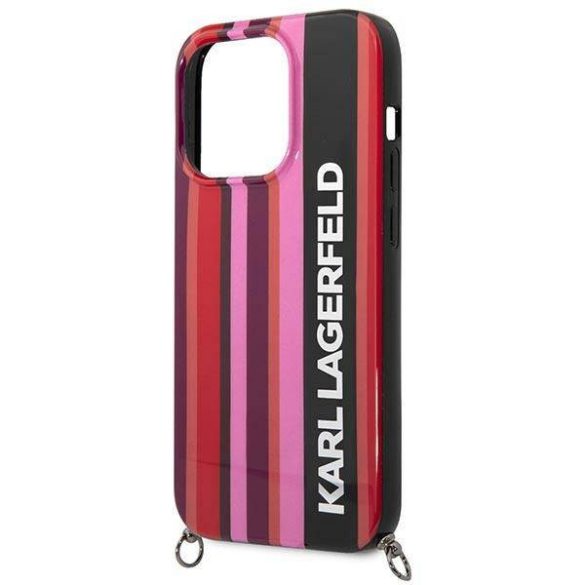 Karl Lagerfeld KLHCP14LSTSTP iPhone 14 Pro 6,1" keménytok rózsaszín Color Stripes Strap tok szíjjal
