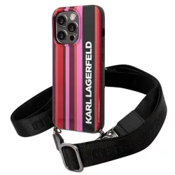   Karl Lagerfeld KLHCP14XSTSTP iPhone 14 Pro Max 6,7" keménytok rózsaszín Color Stripes Strap tok szíjjal