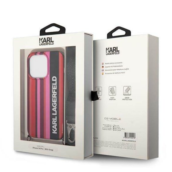 Karl Lagerfeld KLHCP14XSTSTP iPhone 14 Pro Max 6,7" keménytok rózsaszín Color Stripes Strap tok szíjjal