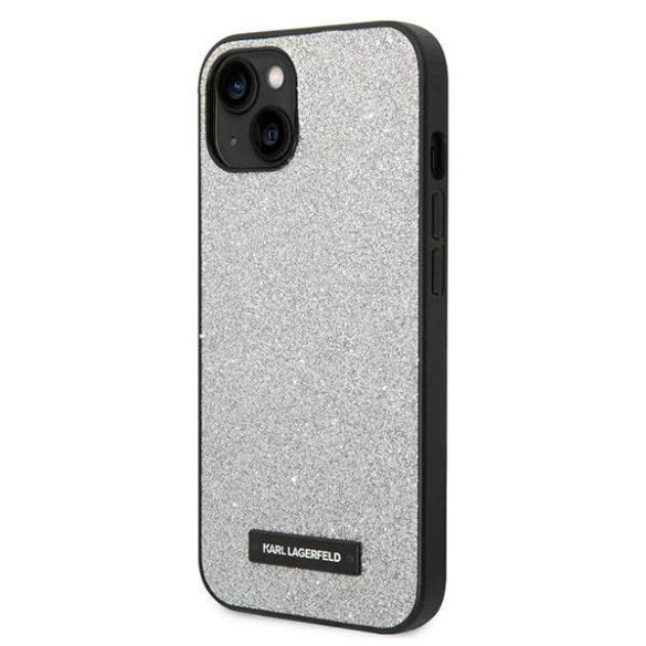 Karl Lagerfeld KLHCP14SG2ELS iPhone 14 6,1" keménytok ezüst csillámos plakett Logo