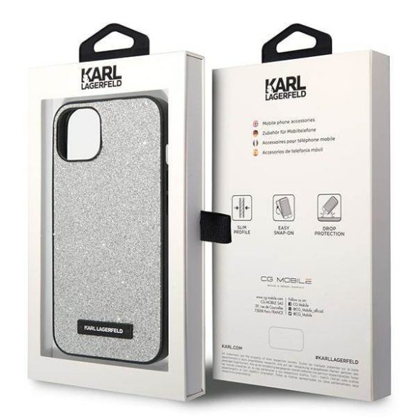 Karl Lagerfeld KLHCP14SG2ELS iPhone 14 6,1" keménytok ezüst csillámos plakett Logo