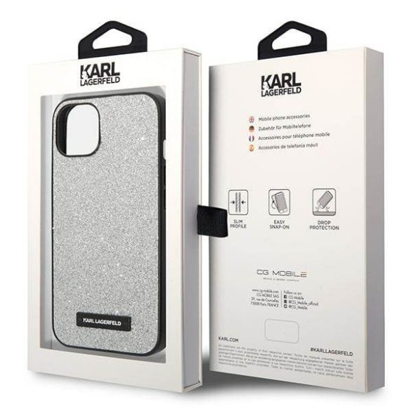 Karl Lagerfeld KLHCP14MG2ELS iPhone 14 Plus / 15 Plus 6,7" keménytok ezüst csillogó plakett Logo