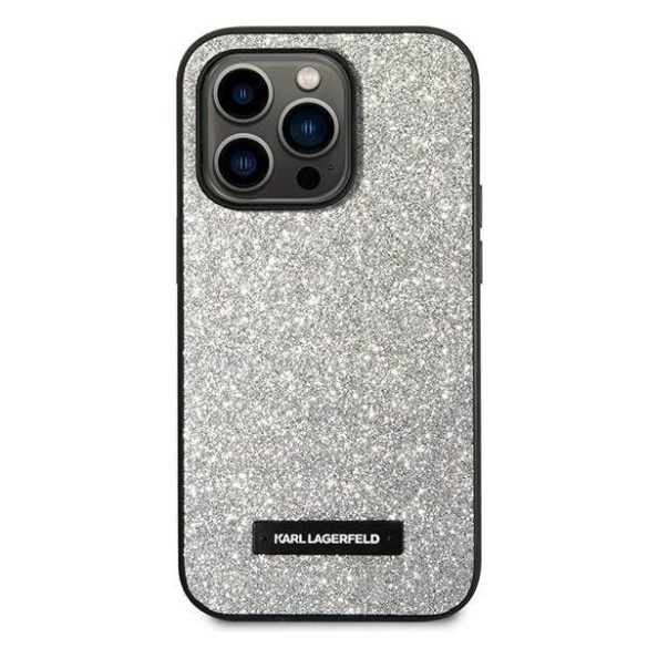 Karl Lagerfeld KLHCP14LG2ELS iPhone 14 Pro 6,1" keménytok ezüst Glitter Plaque logós tok