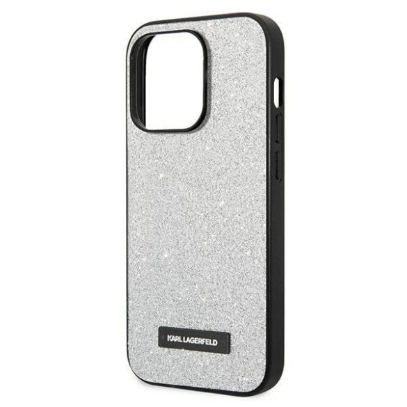 Karl Lagerfeld KLHCP14LG2ELS iPhone 14 Pro 6,1" keménytok ezüst Glitter Plaque logós tok