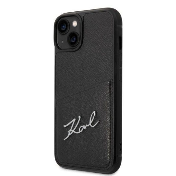 Karl Lagerfeld KLHCP14SCSSK iPhone 14 / 15 / 13 6,1" keménytok fekete Signature Logo kártyatartóval