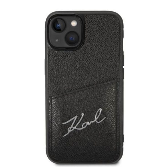 Karl Lagerfeld KLHCP14SCSSK iPhone 14 / 15 / 13 6,1" keménytok fekete Signature Logo kártyatartóval